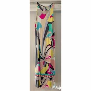 EMILIO PUCCI SILK MULTICOLOR SLEEVELESS MIDI DRESS